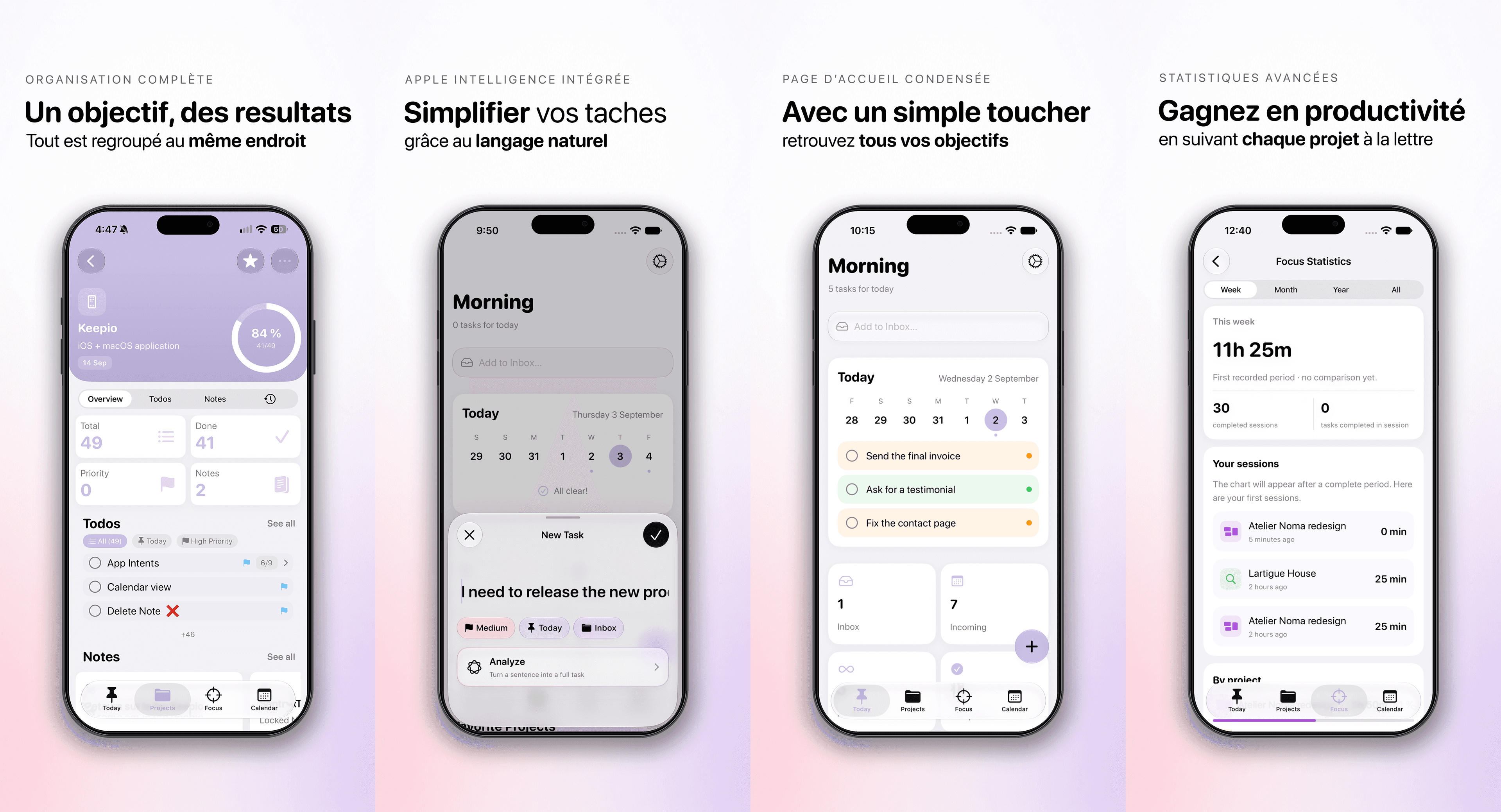 Keepio — aperçu de l'app